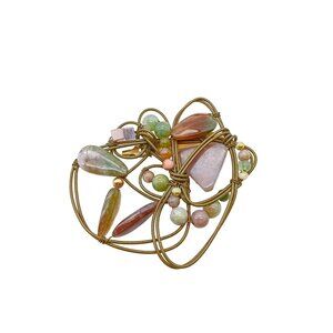 Vintage Handmade Wire Wrapped Stone Brooch With Multicolor Gemstones